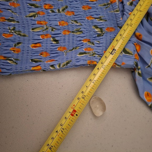 Seafolly Australia Blue Orange Floral Smocked Puff Sleeve Mini Dress Size S - Picture 6 of 7